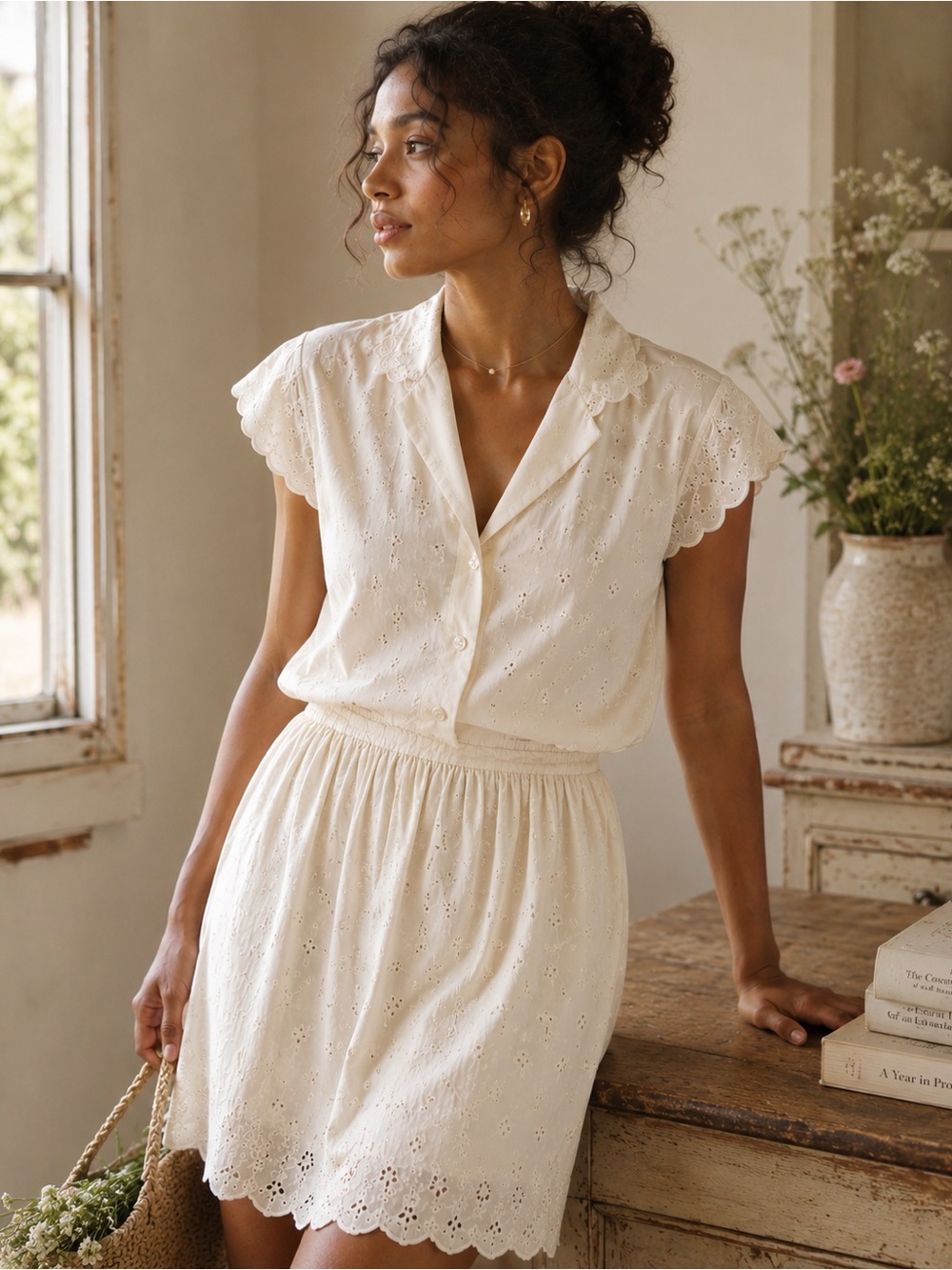 Vintage Ivory Top with Eyelet Details